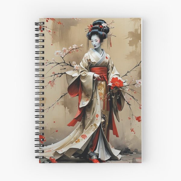 Item preview, Beautiful abstract geisha, kimono , in sunrise with flowers designed and sold by Coolparrotgirl.