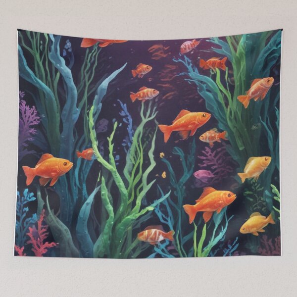 Item preview, Aqua fishes and coral reef ecosystem print design  designed and sold by Anshu3813.
