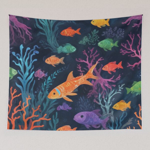Item preview, Aqua fishes and coral reef ecosystem print design  designed and sold by Anshu3813.