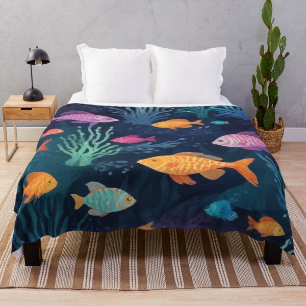 Item preview, Aqua fishes and coral reef ecosystem print design  designed and sold by Anshu3813.