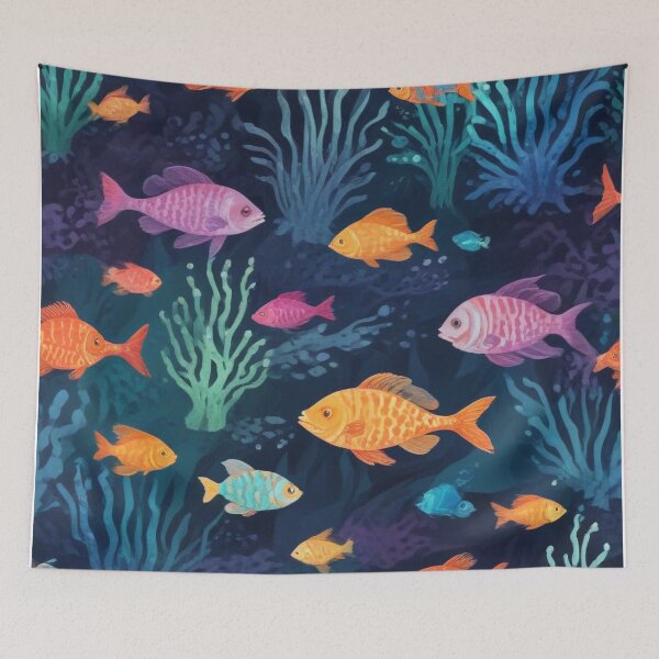 Item preview, Aqua fishes and coral reef ecosystem print design  designed and sold by Anshu3813.