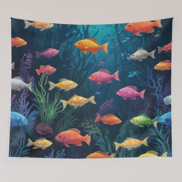 Item preview, Aqua fishes and coral reef ecosystem print design  designed and sold by Anshu3813.
