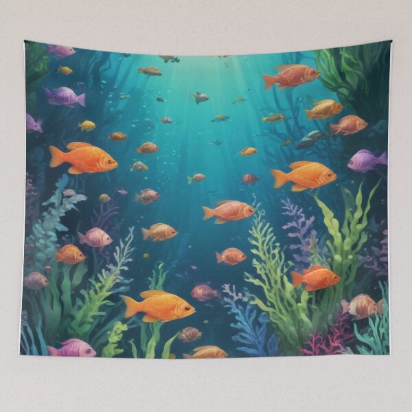 Item preview, Aqua fishes and coral reef ecosystem print design  designed and sold by Anshu3813.