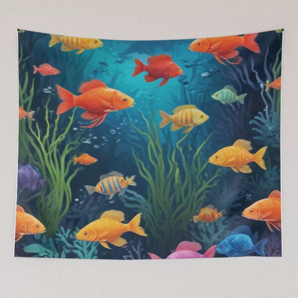 Item preview, Aqua fishes and coral reef ecosystem print design designed and sold by Anshu3813.