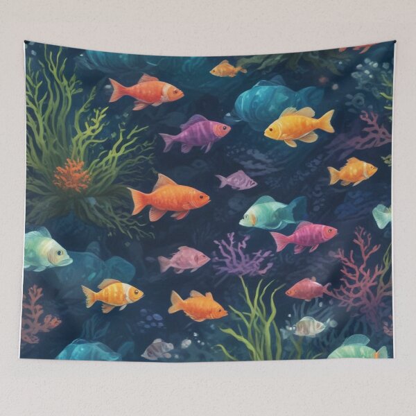 Item preview, Aqua fishes and coral reef ecosystem print design  designed and sold by Anshu3813.