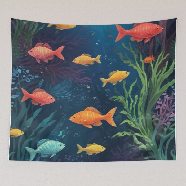 Item preview, Aqua fishes and coral reef ecosystem print design  designed and sold by Anshu3813.