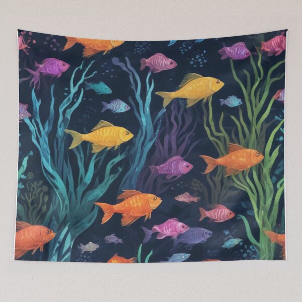 Item preview, Aqua fishes and coral reef ecosystem print design  designed and sold by Anshu3813.