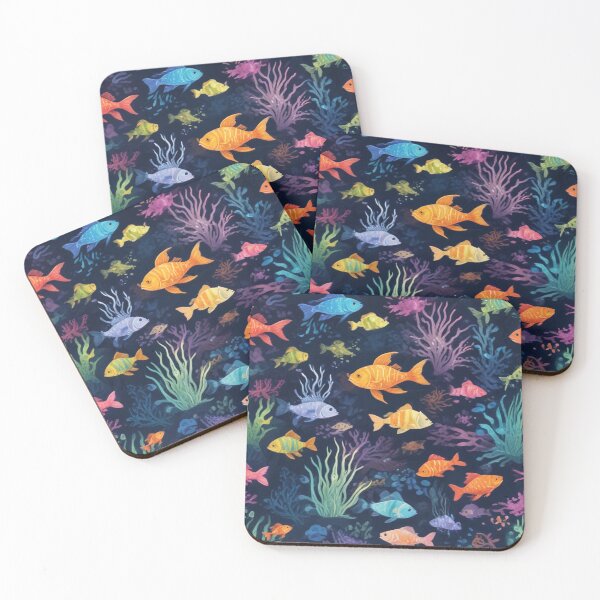 Item preview, Aqua fishes and coral reef ecosystem print design  designed and sold by Anshu3813.