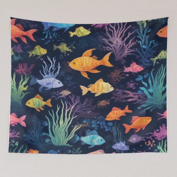 Item preview, Aqua fishes and coral reef ecosystem print design  designed and sold by Anshu3813.