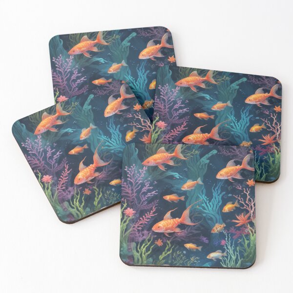 Item preview, Aqua fishes and coral reef ecosystem print design  designed and sold by Anshu3813.