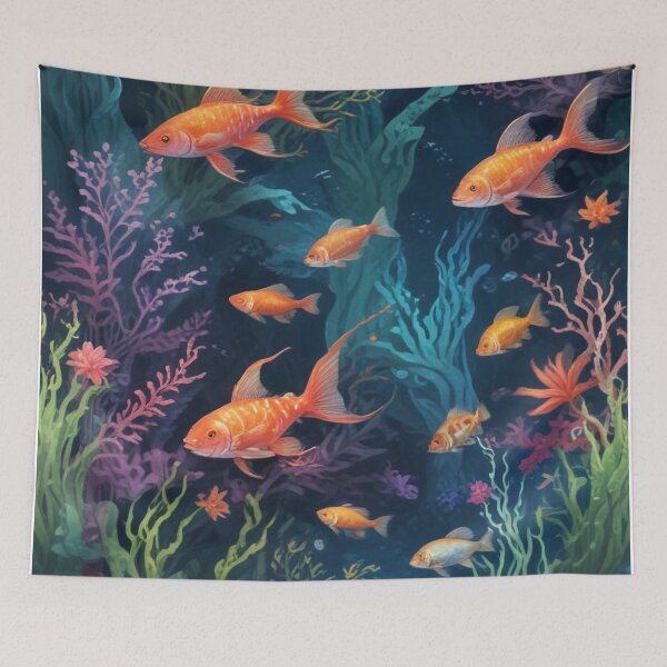 Item preview, Aqua fishes and coral reef ecosystem print design  designed and sold by Anshu3813.