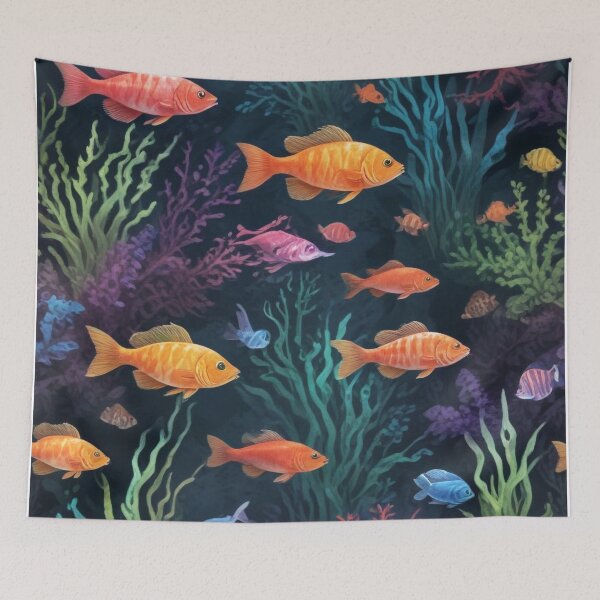 Item preview, Aqua fishes and coral reef ecosystem print design designed and sold by Anshu3813.