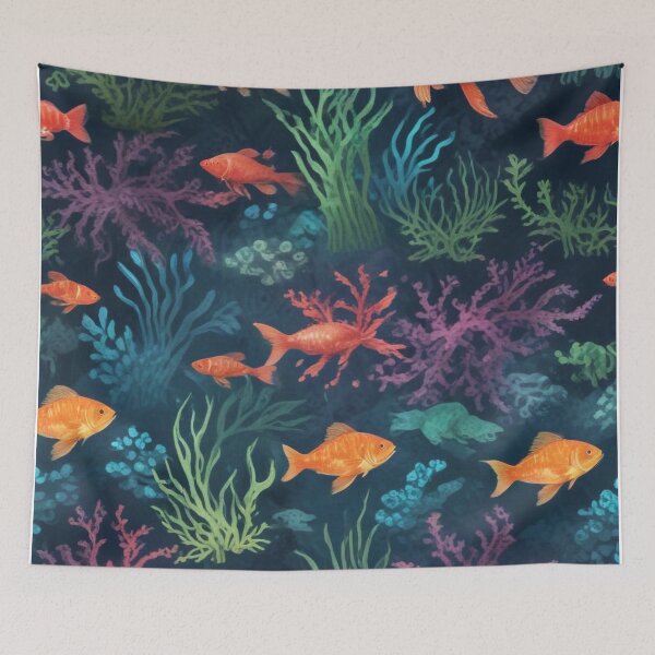 Item preview, Aqua fishes and coral reef ecosystem print design  designed and sold by Anshu3813.