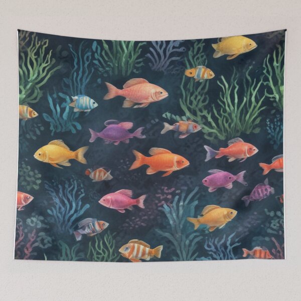 Item preview, Aqua fishes and coral reef ecosystem print design  designed and sold by Anshu3813.