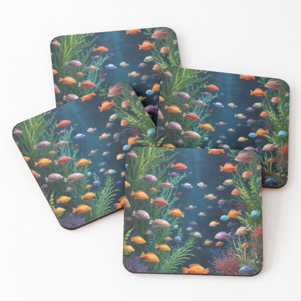 Item preview, Aqua fishes and coral reef ecosystem print design  designed and sold by Anshu3813.
