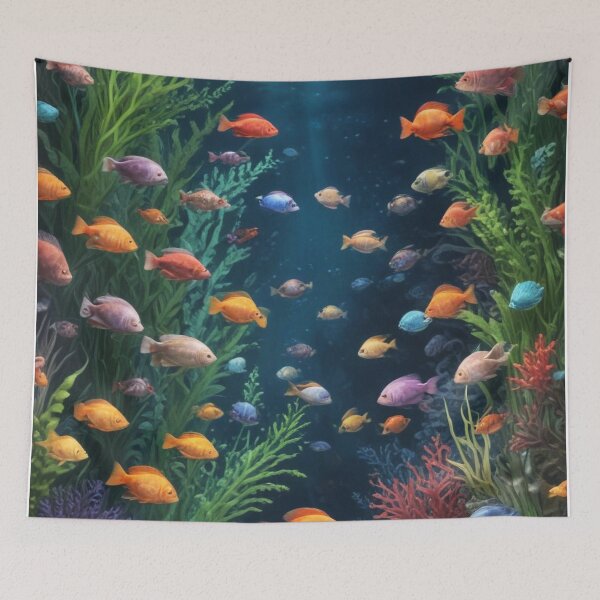 Item preview, Aqua fishes and coral reef ecosystem print design  designed and sold by Anshu3813.