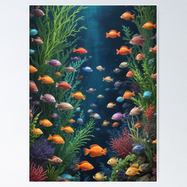 Item preview, Aqua fishes and coral reef ecosystem print design  designed and sold by Anshu3813.