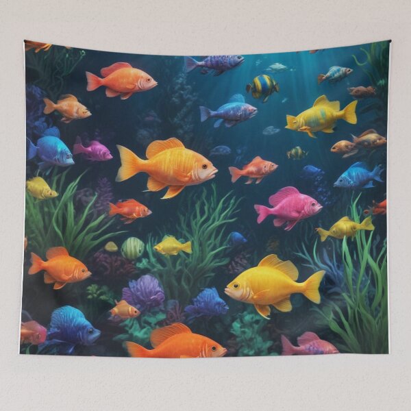 Item preview, Aqua fishes and coral reef ecosystem print design  designed and sold by Anshu3813.