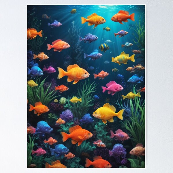 Item preview, Aqua fishes and coral reef ecosystem print design  designed and sold by Anshu3813.