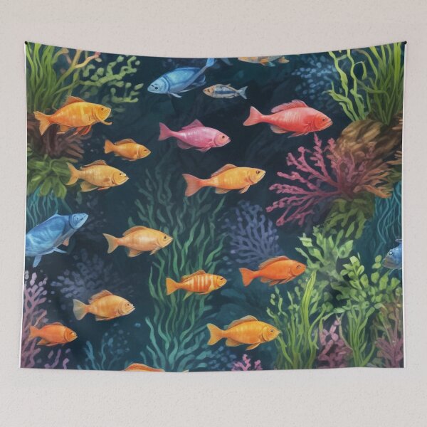 Item preview, Aqua fishes and coral reef ecosystem print design designed and sold by Anshu3813.