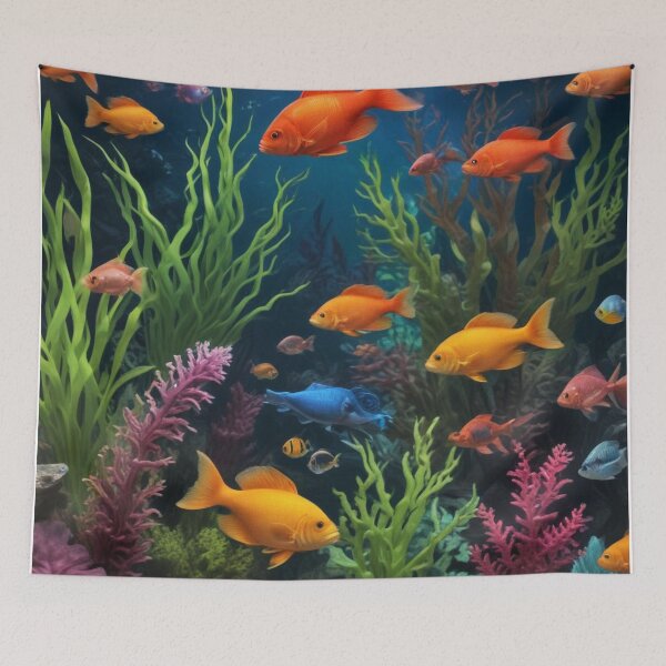 Item preview, Aqua fishes and coral reef ecosystem print design designed and sold by Anshu3813.