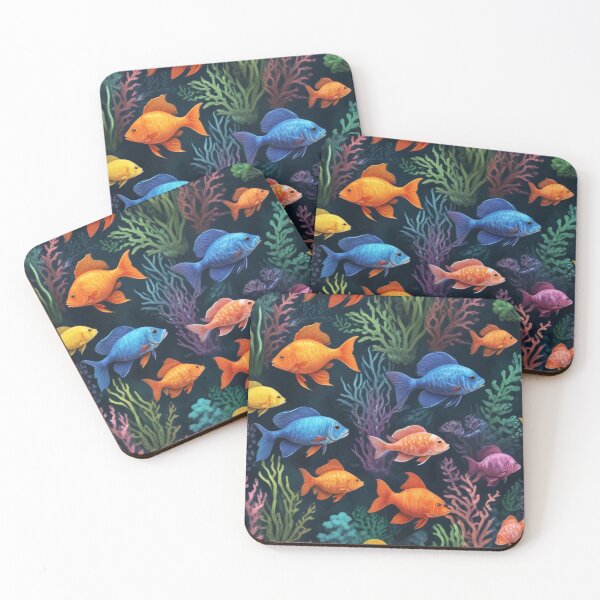 Item preview, Aqua fishes and coral reef ecosystem print design designed and sold by Anshu3813.