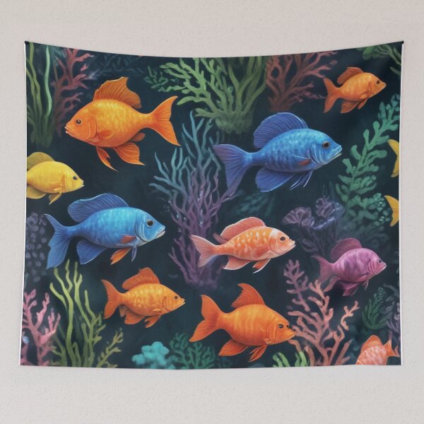 Item preview, Aqua fishes and coral reef ecosystem print design designed and sold by Anshu3813.