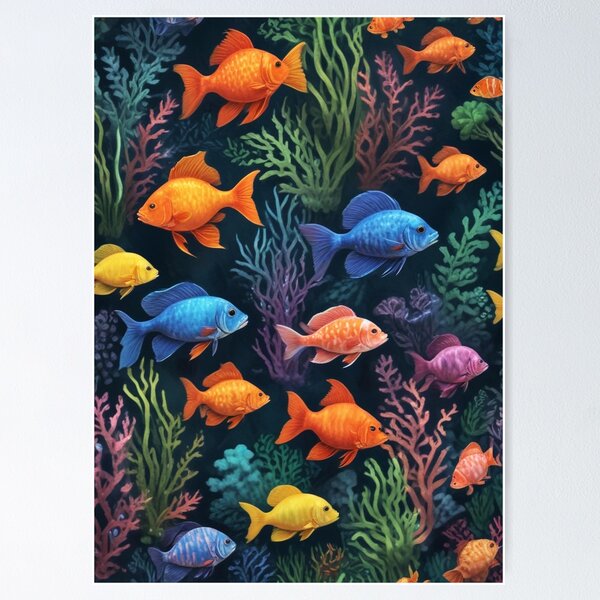 Item preview, Aqua fishes and coral reef ecosystem print design designed and sold by Anshu3813.