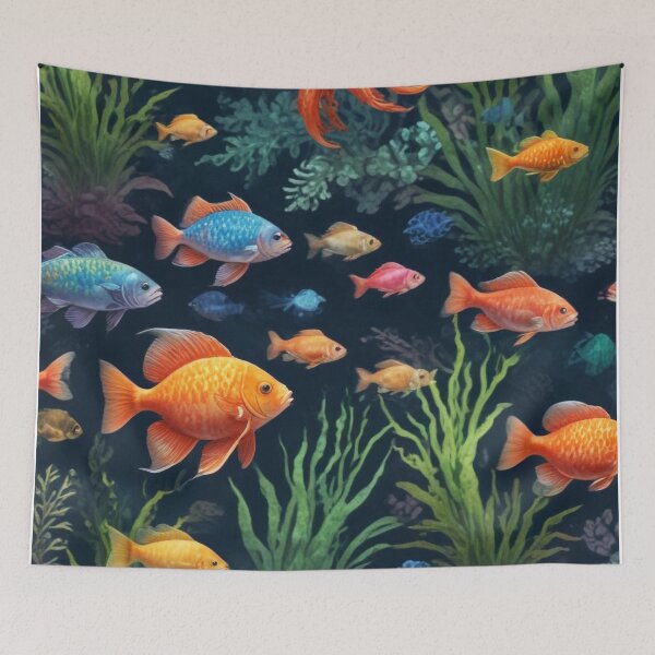 Item preview, Aqua fishes and coral reef ecosystem print design  designed and sold by Anshu3813.