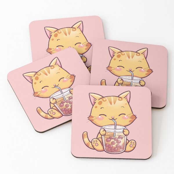Item preview, Kawaii kitten with bubble tea designed and sold by KindlyKawaii.
