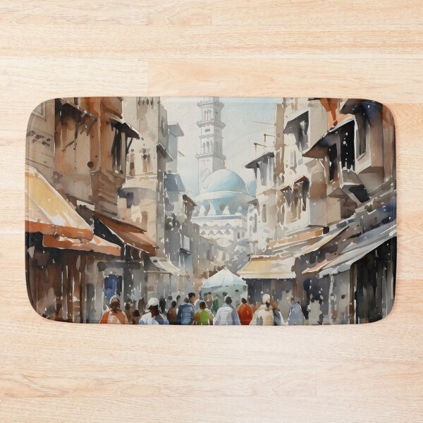 Item preview, Dubai souk market, watercolor painting, city landscape, Dubai souvenir, Emirates cityscape, UAE travel designed and sold by SpettacolArte.