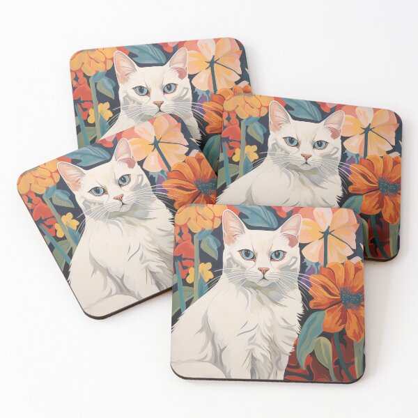 Item preview, Cute white cat and flower in oil painting style designed and sold by Jirayut Srimuang.
