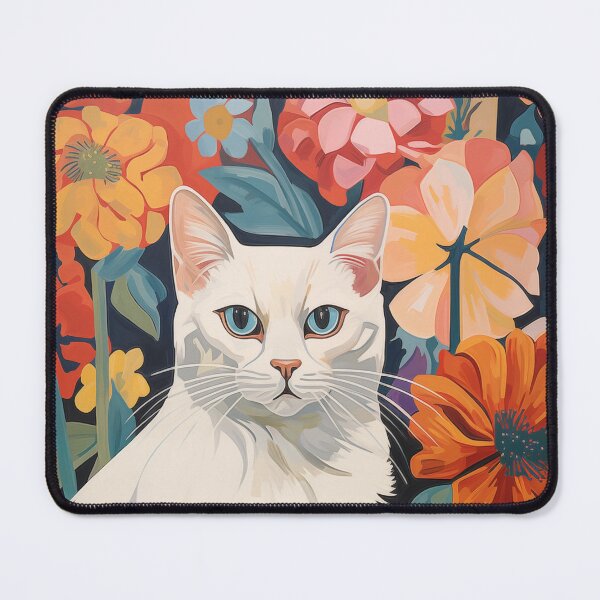 Item preview, Cute white cat and flower in oil painting style designed and sold by Jirayut Srimuang.