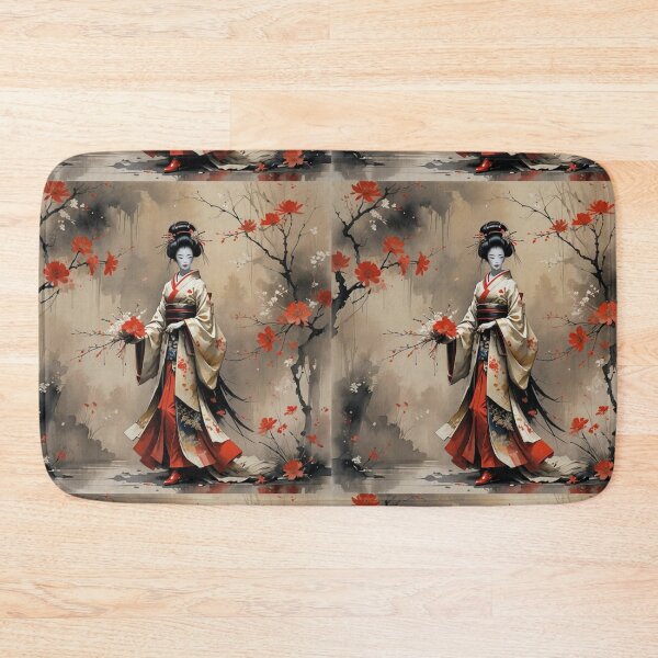 Item preview, Beautiful abstract geisha, kimono , in sunrise with flowers designed and sold by Coolparrotgirl.