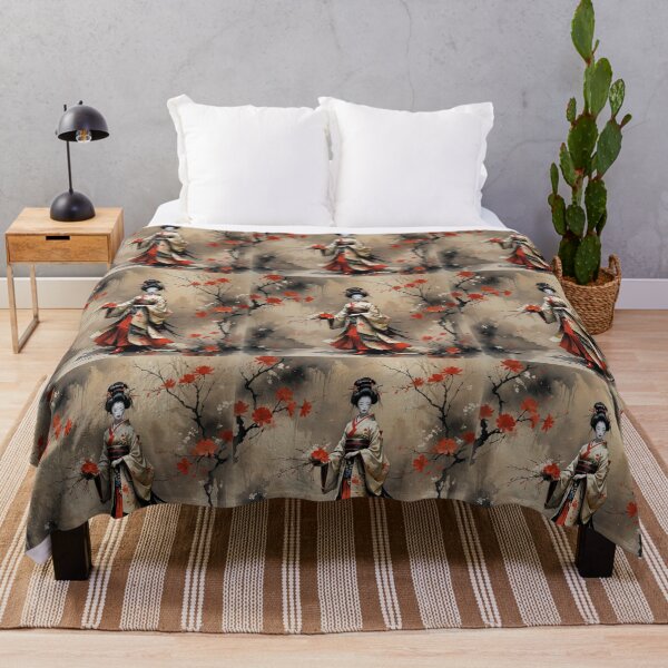 Item preview, Beautiful abstract geisha, kimono , in sunrise with flowers designed and sold by Coolparrotgirl.