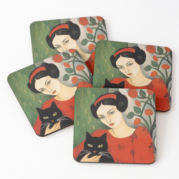 Item preview, Woman holding a black cat, oil painting style designed and sold by Jirayut Srimuang.