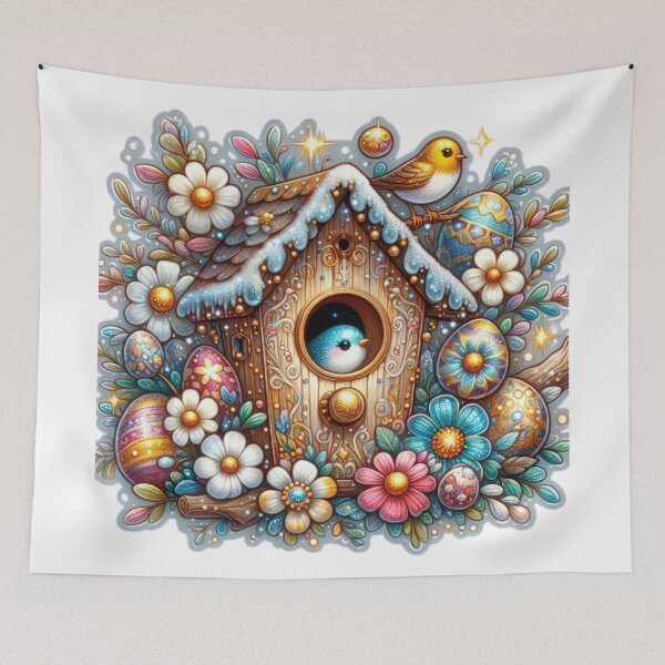 Item preview, birdhouse with flowers Easter cute sticker designed and sold by Expressions-Sel.