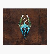Skyrim Logo - Forest Scene Embossed in Brown Leather Photographic Print