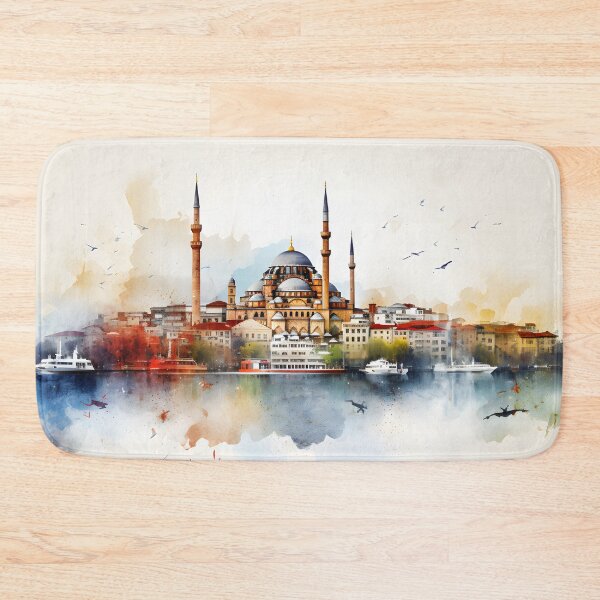 Item preview, Istanbul skyline, watercolor painting, city landscape, Istanbul souvenir, Turkish cityscape, Turkey travel designed and sold by SpettacolArte.
