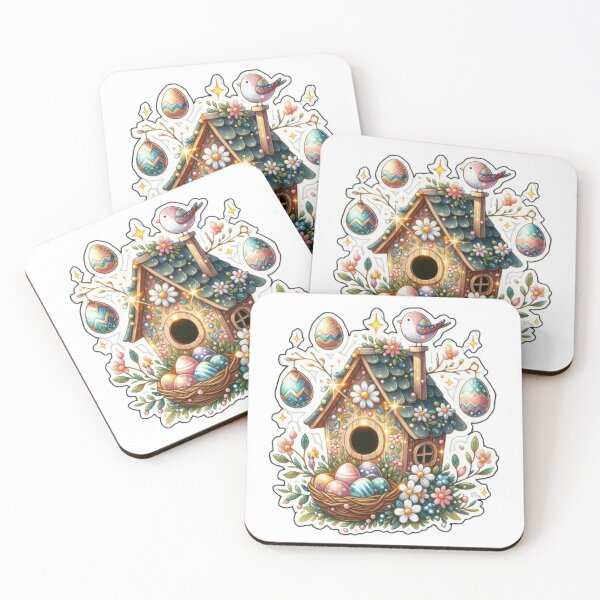 Item preview, bird house with nest with eggs  Easter cute sticker designed and sold by Expressions-Sel.