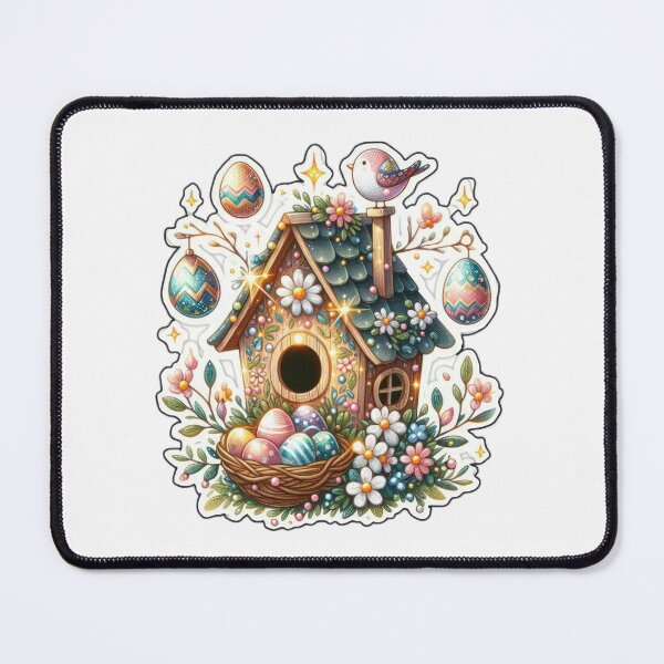 Item preview, bird house with nest with eggs  Easter cute sticker designed and sold by Expressions-Sel.