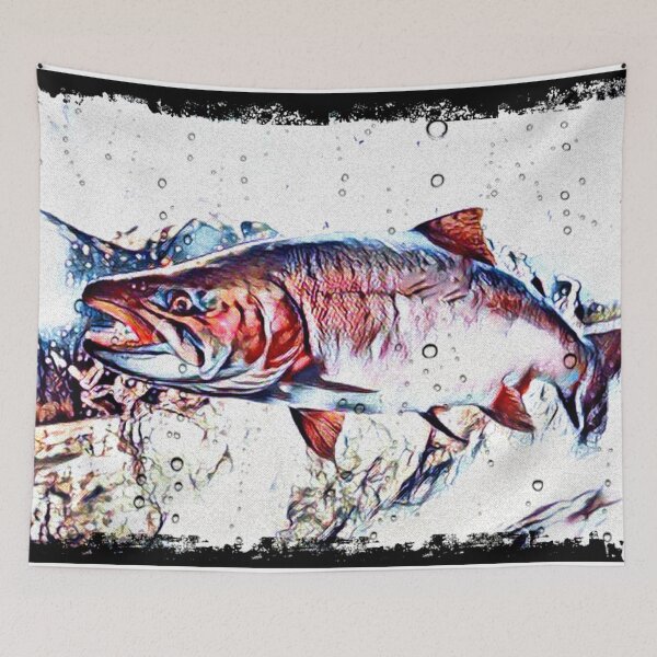 Item preview, Salmon trout fish on river run - fishing atlantic salmon - gift for fishermen - pink salmon  designed and sold by artbyjames.