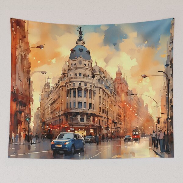 Item preview, Madrid Gran Via, watercolor painting, city landscape, Madrid souvenir, Spanish cityscape, Spain travel designed and sold by SpettacolArte.