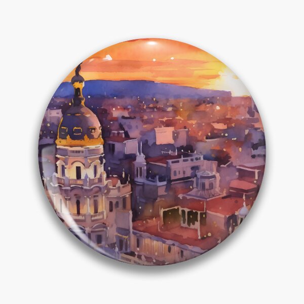 Item preview, Madrid at sunset, watercolor painting, city landscape, Madrid souvenir, Spanish cityscape, Spain travel designed and sold by SpettacolArte.