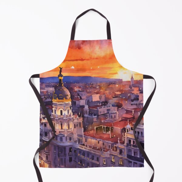 Item preview, Madrid at sunset, watercolor painting, city landscape, Madrid souvenir, Spanish cityscape, Spain travel designed and sold by SpettacolArte.