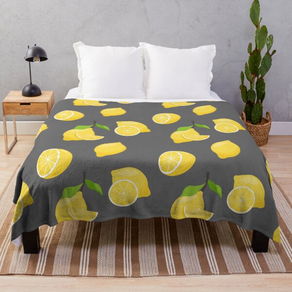 Item preview, Pattern of yellow lemons and leaves on a gray background designed and sold by Mariana Shymkovych.