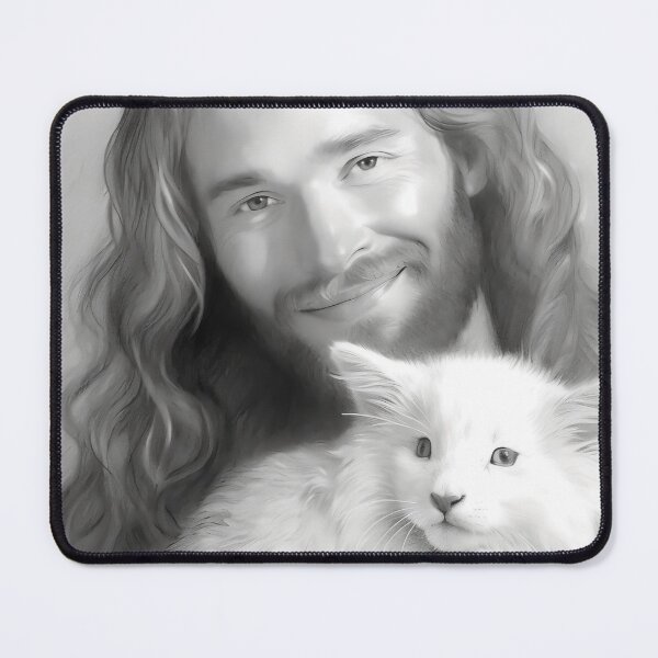 Item preview, Jesus Christ carrying out a cat in black and write, Faithful Art, Christian Art, Spiritual, Ashtar Command, Jesus Art designed and sold by Larah Vidotto.