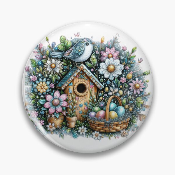 Item preview, colorful bird house with colorful eggs Easter cute sticker designed and sold by Expressions-Sel.