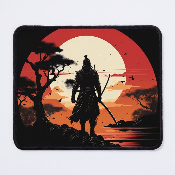 Item preview, Samurai Warrior Sunset Silhouette, Japanese Style Red Moon Art designed and sold by madtoyman.
