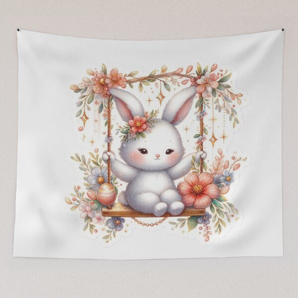 Item preview, bunny on a swing Easter cute sticker designed and sold by Expressions-Sel.